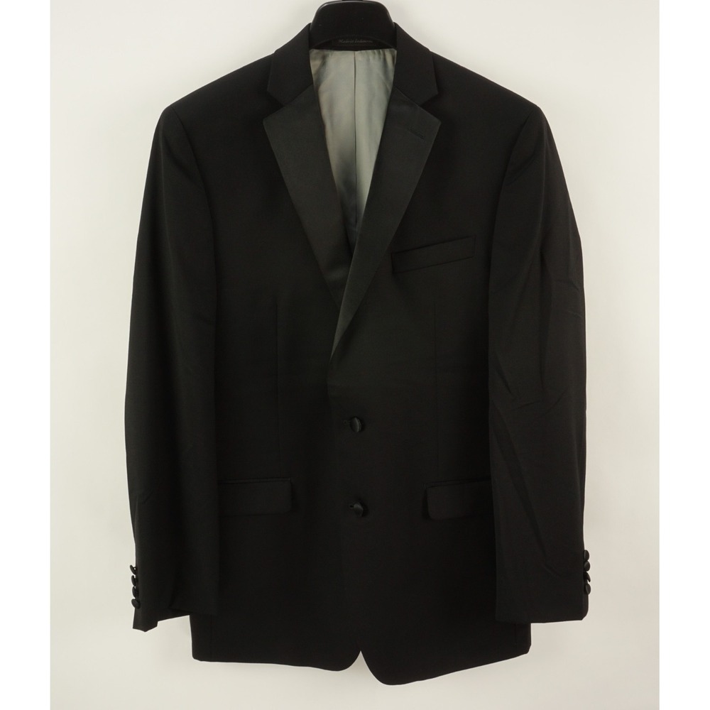 Calvin Klein Tuxedo Jacket Mens 40L Black Woven Wool Satin Lapel 2 Button Vented